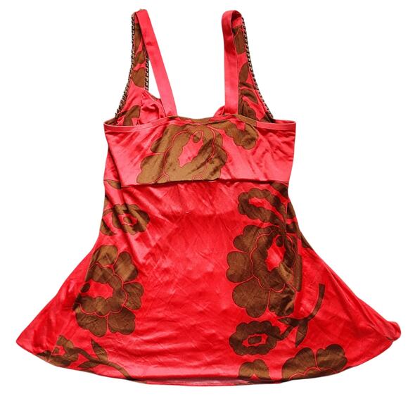 Sky 100% Silk Women's Tank Gladiator Faux Leather Bust Orange Brown Boho Sz LG - Picture 2 of 6